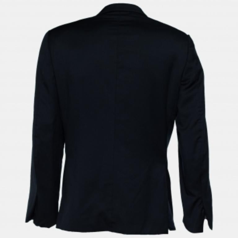 Men's Ermenegildo Zegna Dark Blue Wool Button Front Blazer XL For Sale
