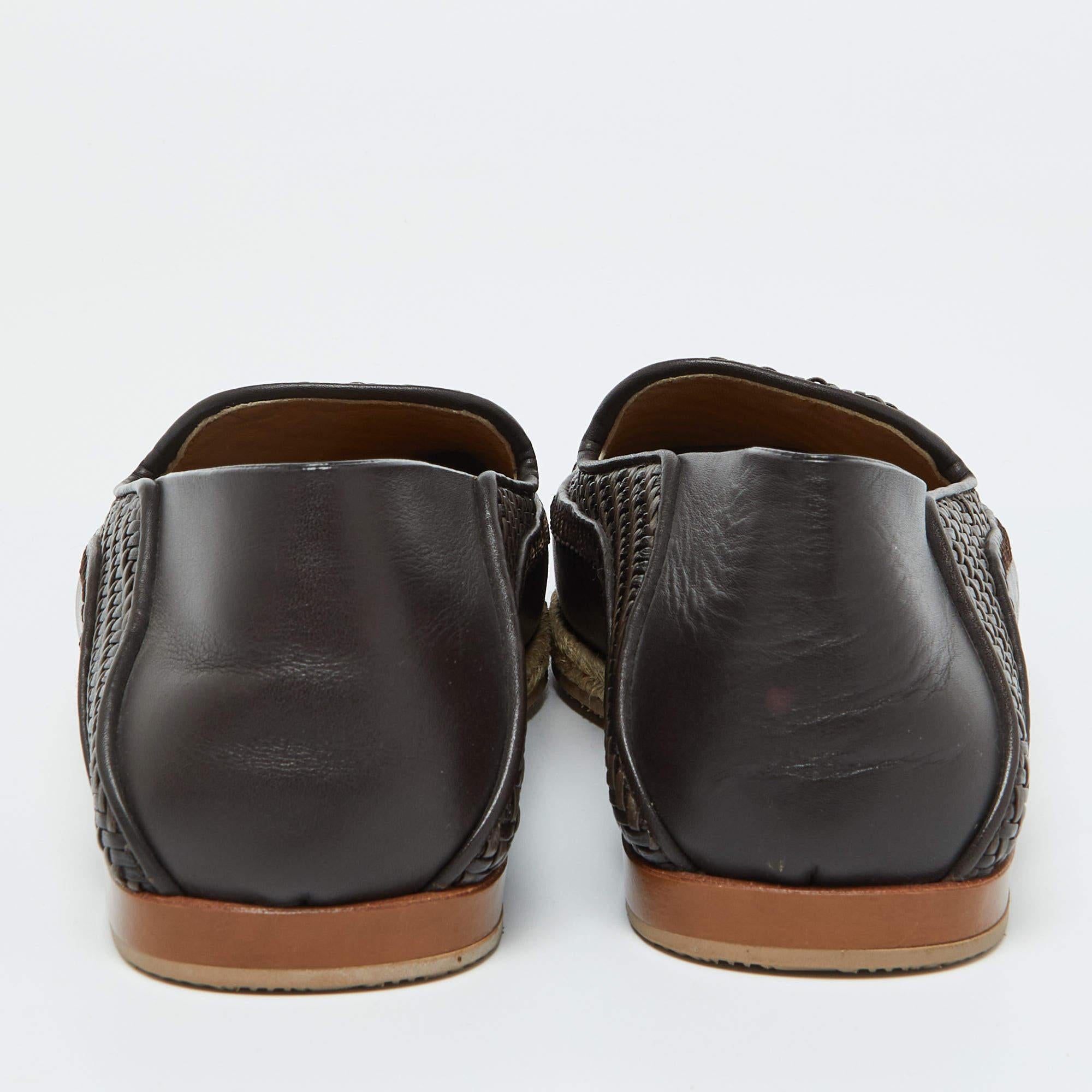 Men's Ermenegildo Zegna Dark Brown Leather Pelle Tessuta Espadrilles Loafers Size 39