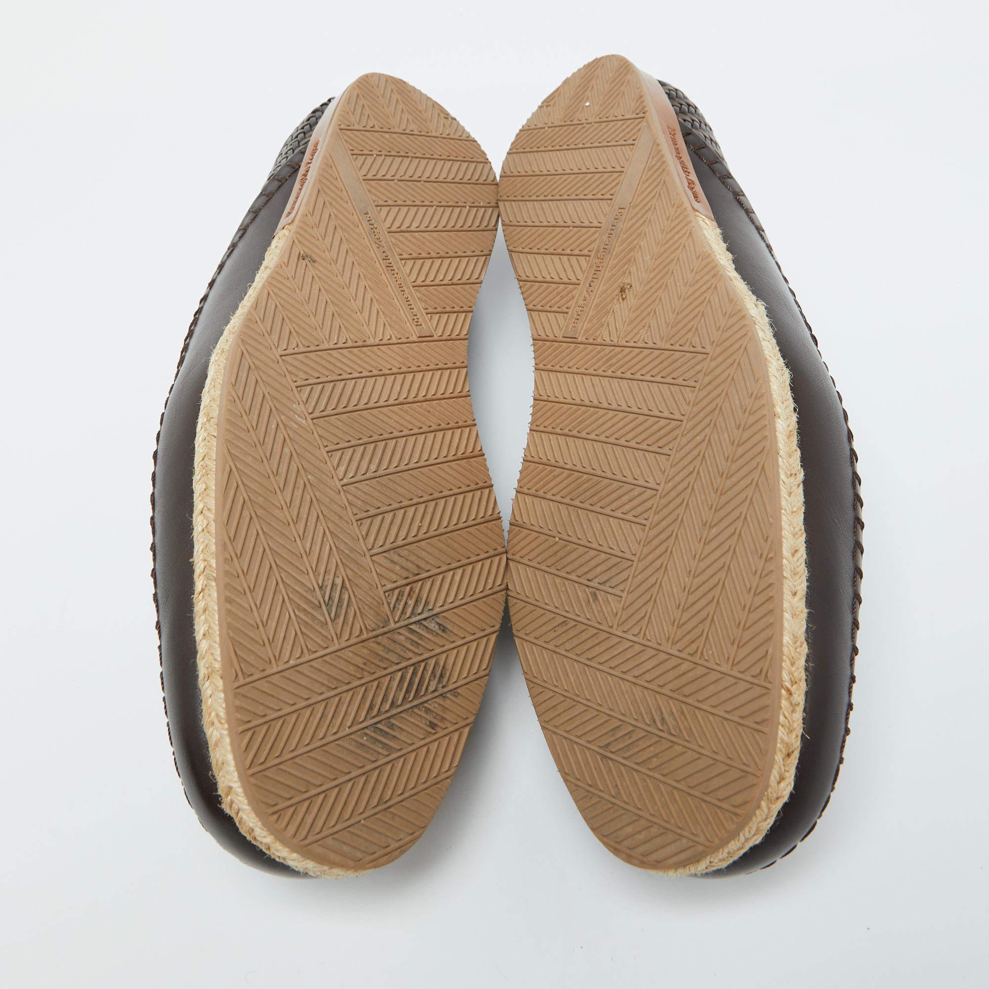 Ermenegildo Zegna Dark Brown Leather Pelle Tessuta Espadrilles Loafers Size 39 1