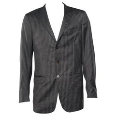 Ermenegildo Zegna Dark Brown Tonal Striped Wool Blazer L Ermenegildo Zegna Dark Brown Tonal Striped Wool Blazer L