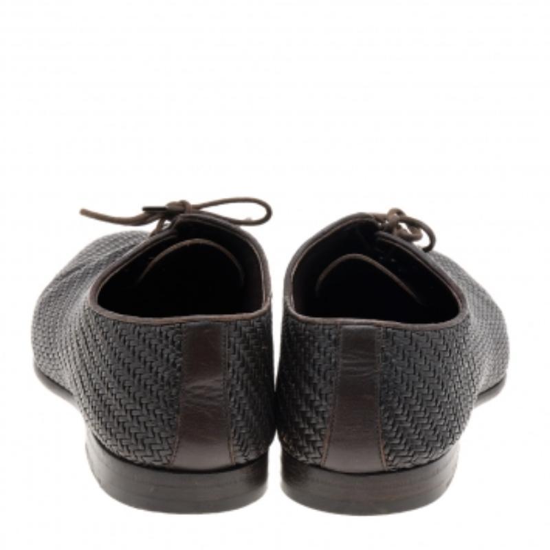 Ermenegildo Zegna Marrón Oscuro Cuero Tejido Oxford con Cordones Talla 44 Negro en venta