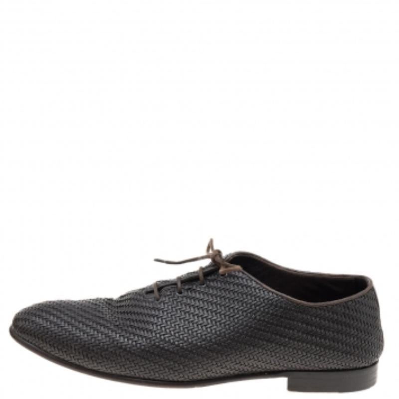 De los hombres Ermenegildo Zegna Marrón Oscuro Cuero Tejido Oxford con Cordones Talla 44 en venta