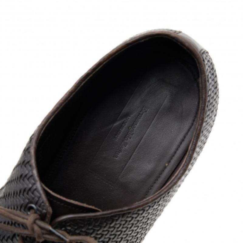 Ermenegildo Zegna Marrón Oscuro Cuero Tejido Oxford con Cordones Talla 44 en venta 1