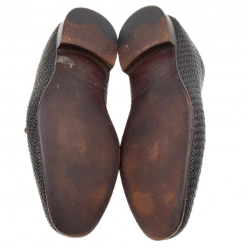 Ermenegildo Zegna Marrón Oscuro Cuero Tejido Oxford con Cordones Talla 44 en venta 2