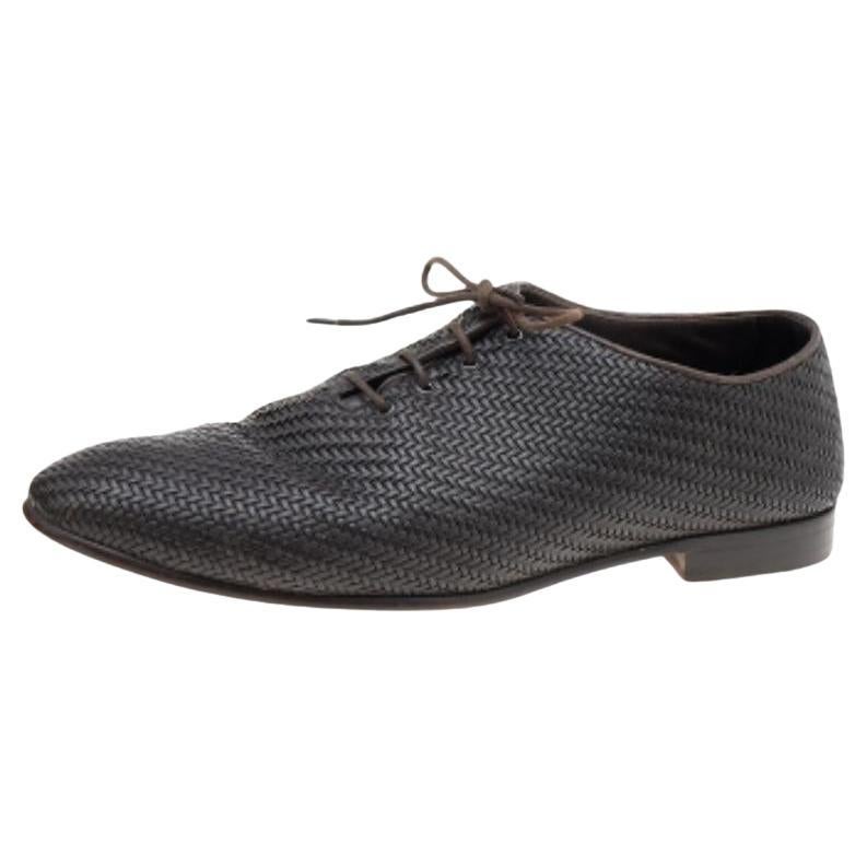 Ermenegildo Zegna Marrón Oscuro Cuero Tejido Oxford con Cordones Talla 44 en venta