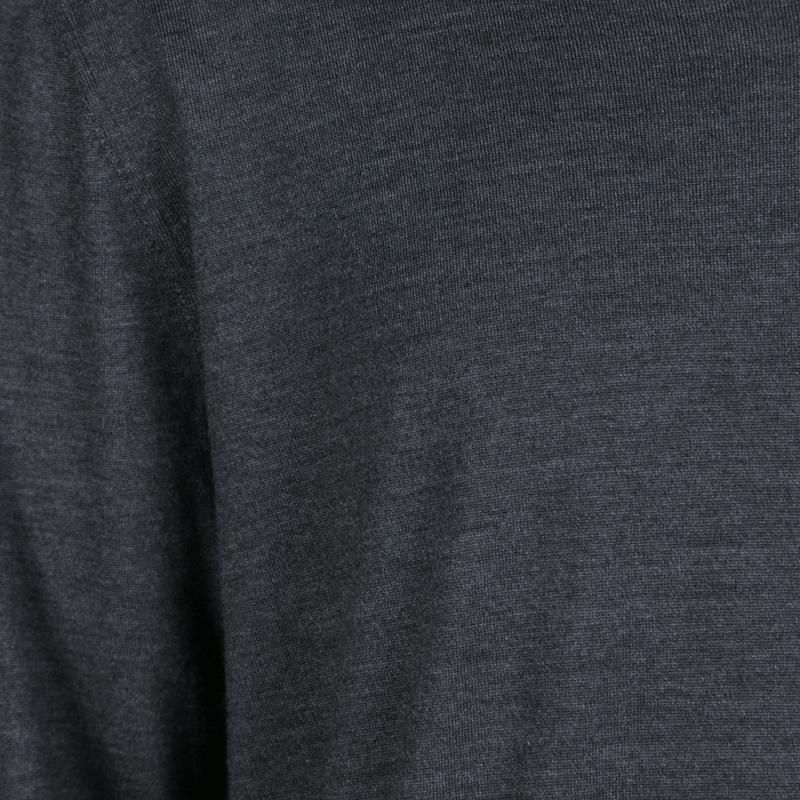 Black Ermenegildo Zegna Dark Grey Cashmere and Silk Long Sleeve V Neck Sweater XXL