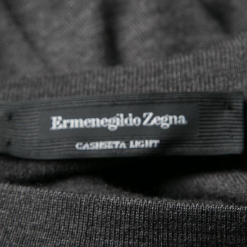Men's Ermenegildo Zegna Dark Grey Cashmere and Silk Long Sleeve V Neck Sweater XXL
