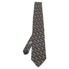 Ermenegildo Zegna Dark Grey Floral Print Silk Tie