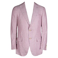 Ermenegildo Zegna Dark Pink and White Striped Linen Blend Resort Jacket L