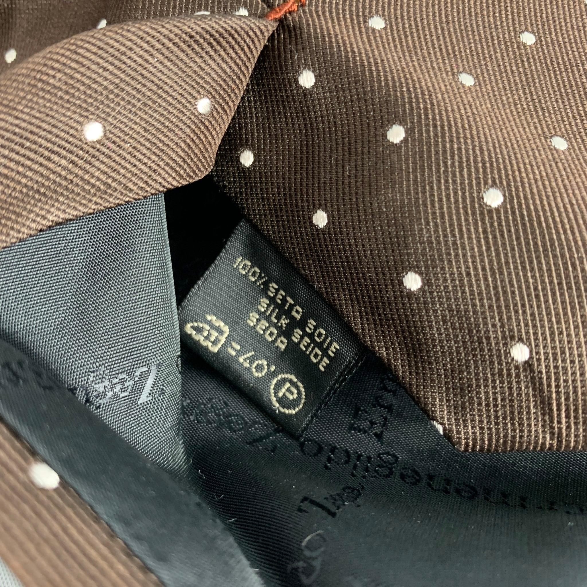 ERMENEGILDO ZEGNA for WILKES BASHFORD Brown White Polka Dot Silk Tie In Good Condition For Sale In San Francisco, CA