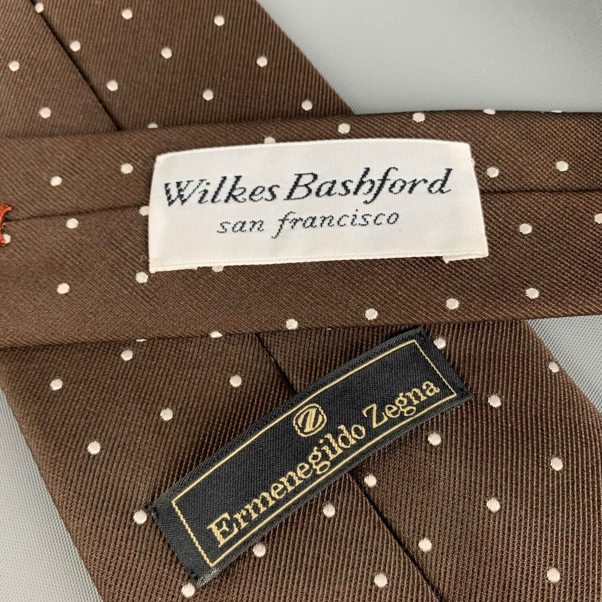 Men's ERMENEGILDO ZEGNA for WILKES BASHFORD Brown White Polka Dot Silk Tie For Sale