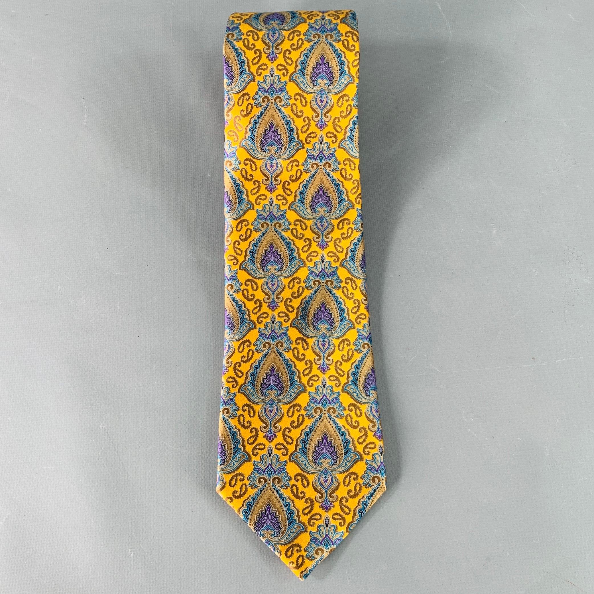 Marron Ermenegildo Zegna Cravate en satin de soie abstraite bleu doré en vente