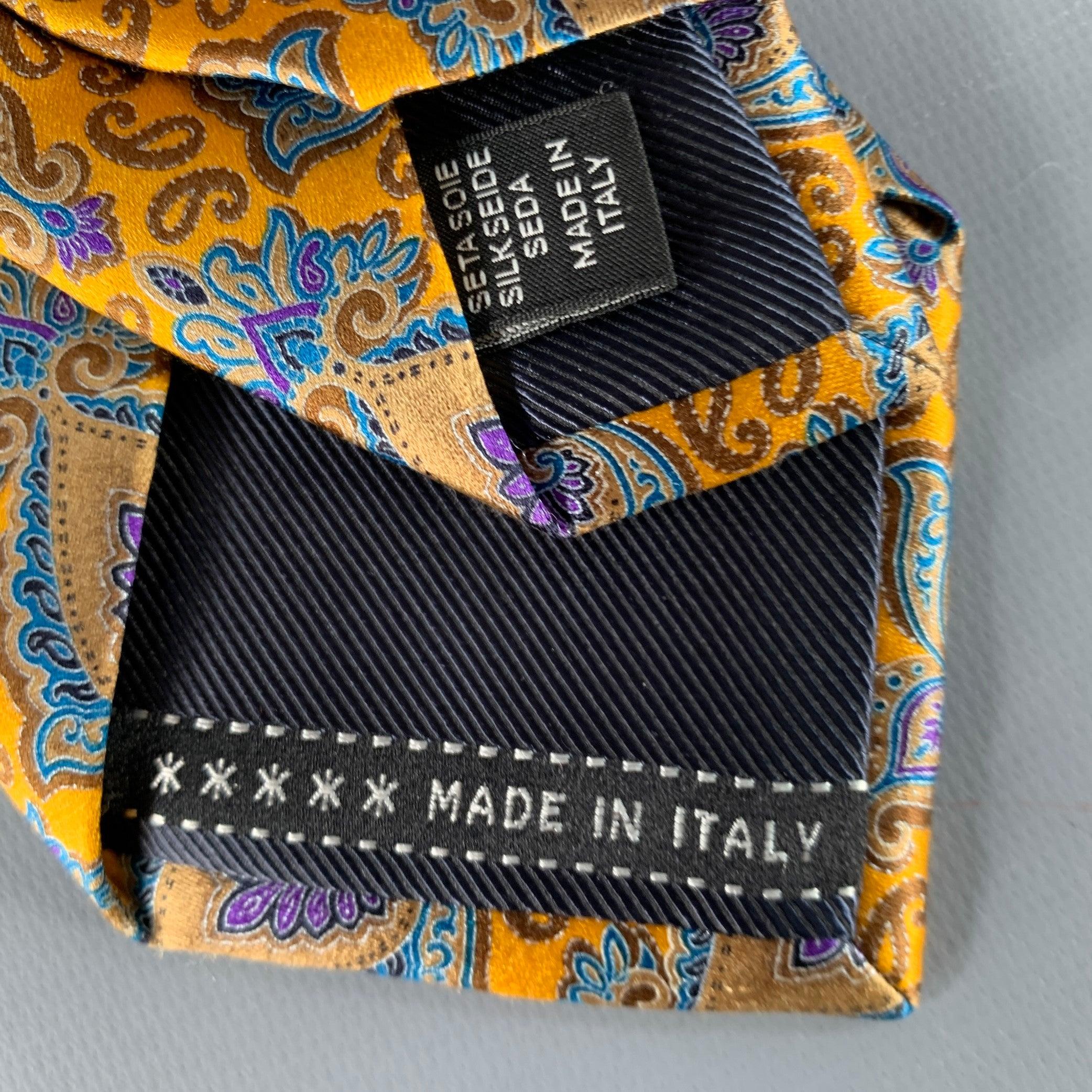 Ermenegildo Zegna Cravate en satin de soie abstraite bleu doré Pour hommes en vente