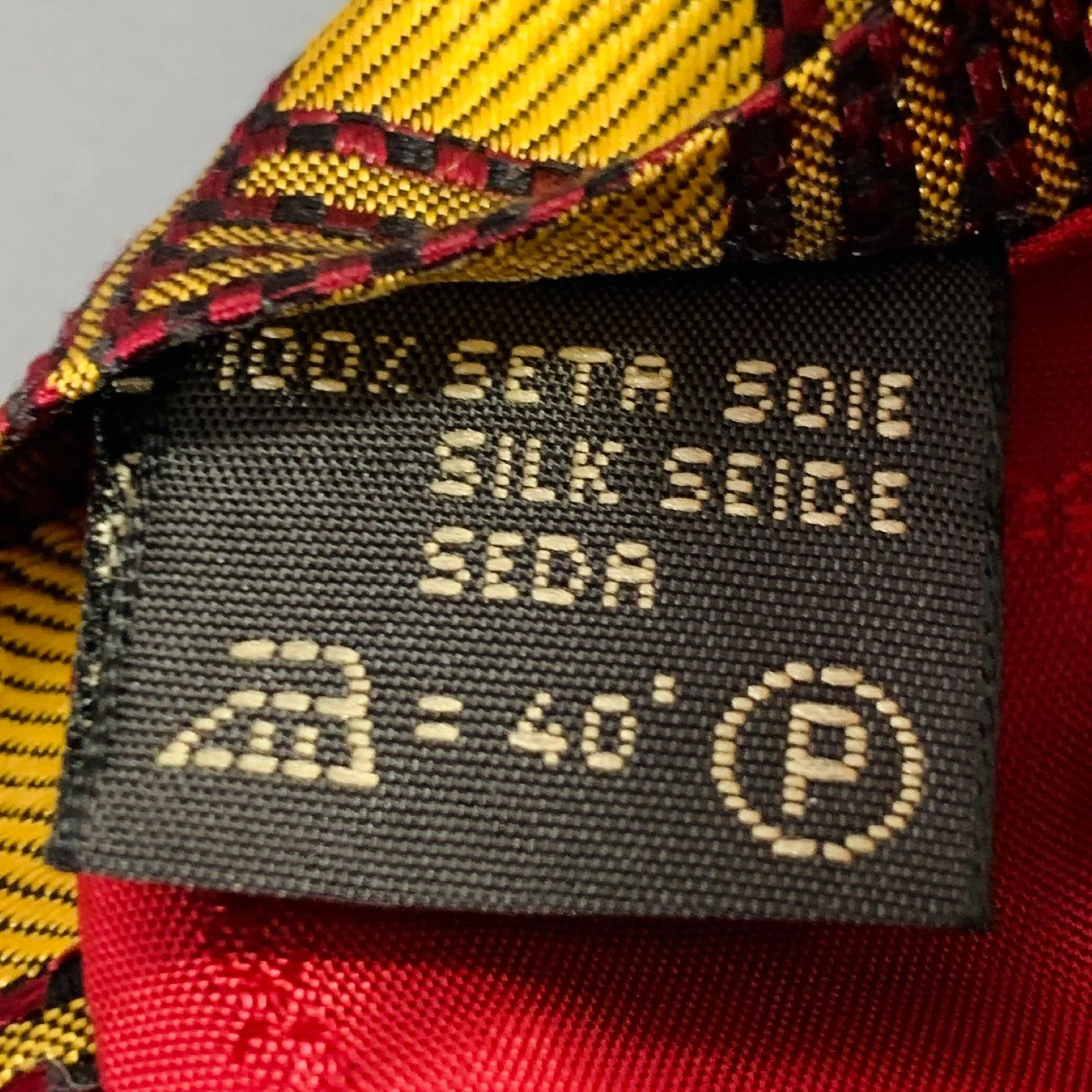 ERMENEGILDO ZEGNA Gold Burgundy Jacquard Silk Tie In Excellent Condition In San Francisco, CA