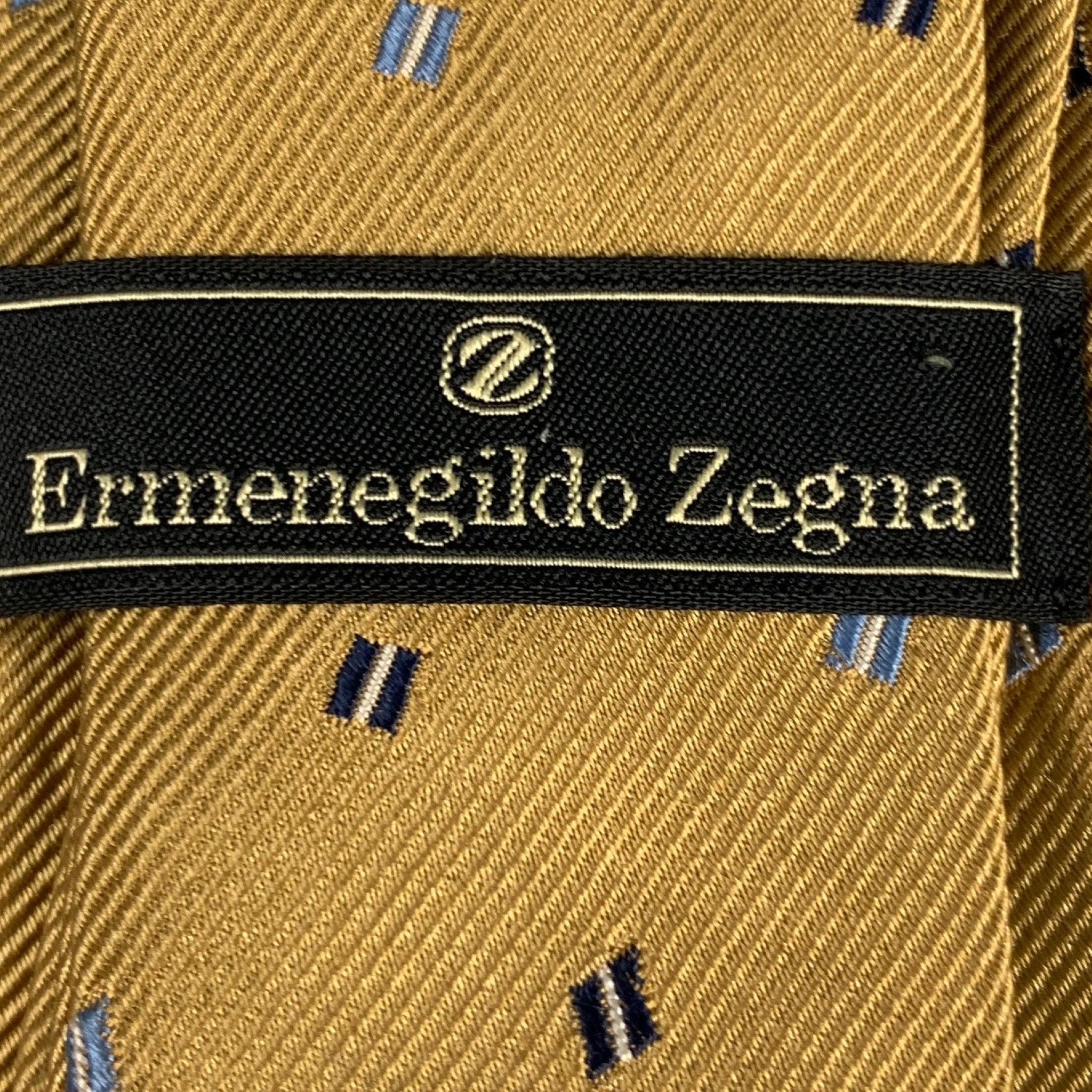 ERMENEGILDO ZEGNA Gold Navy Squares Silk Tie For Sale 1