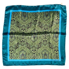 ERMENEGILDO ZEGNA Green Blue Paisley Silk Pocket Square
