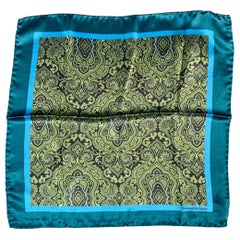 ERMENEGILDO ZEGNA Green Blue Paisley Silk Pocket Square