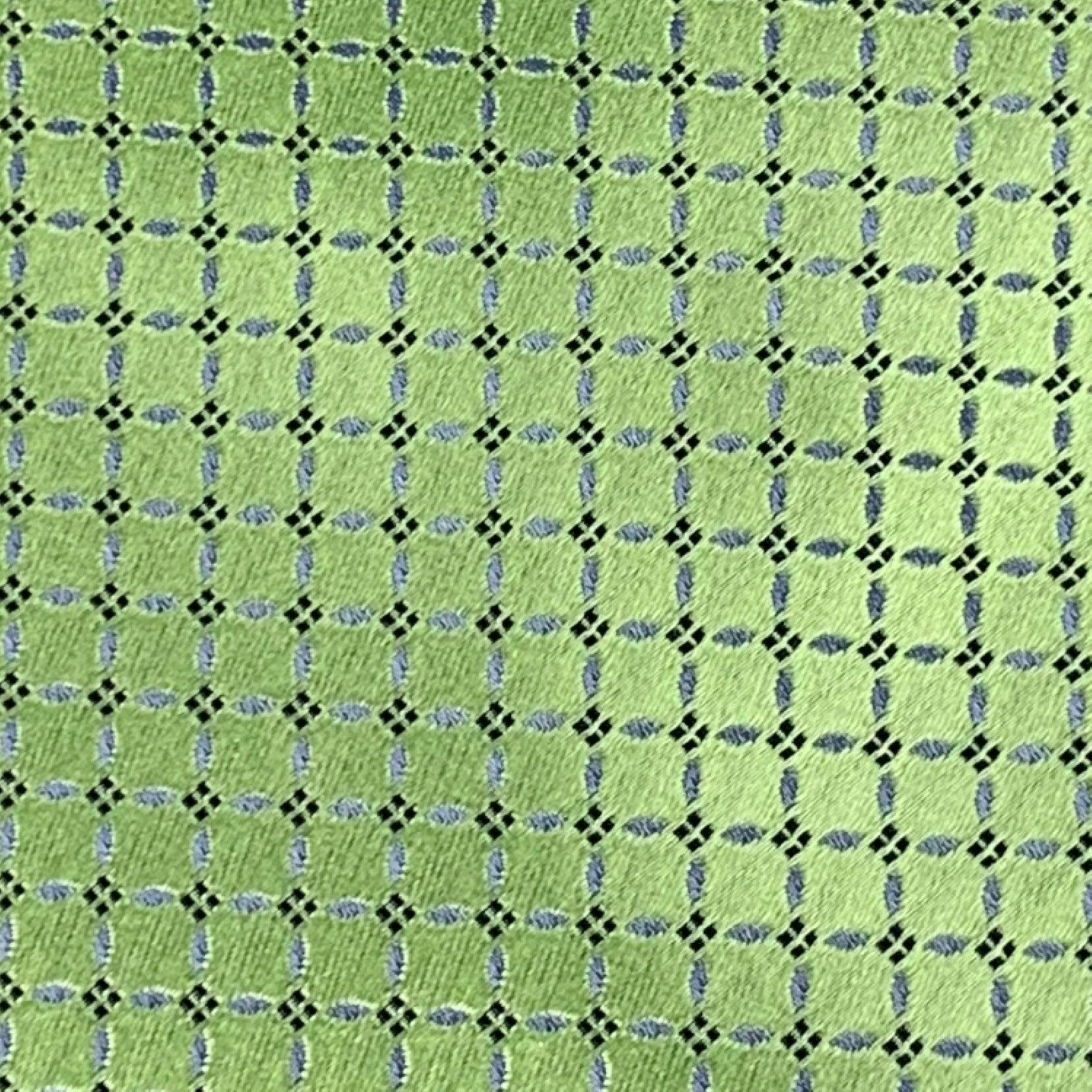 ERMENEGILDO ZEGNA Green Light Blue Squares Silk Satin Tie In Good Condition For Sale In San Francisco, CA