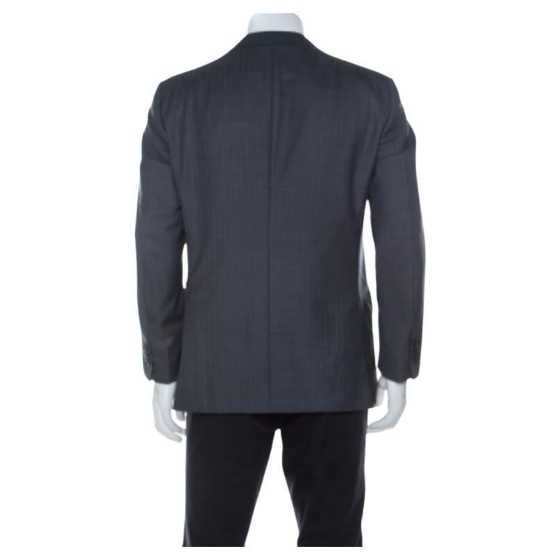 Add that perfect finishing touch to any formal outfit with this Ermenegildo Zegna blazer. This grey and blue blazer features front buttons, flap pockets, pinstripes and notched lapels. Make your first impression count in this smart formal jacket.