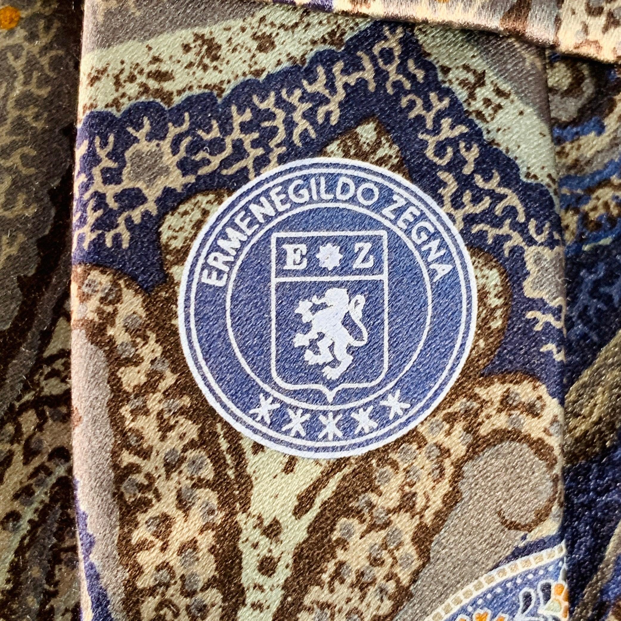 Gray ERMENEGILDO ZEGNA Grey Blue Paisley Silk Tie For Sale