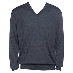 Ermenegildo Zegna Grey Cashseta Light Ribbed Trim V-Neck Sweater XXL