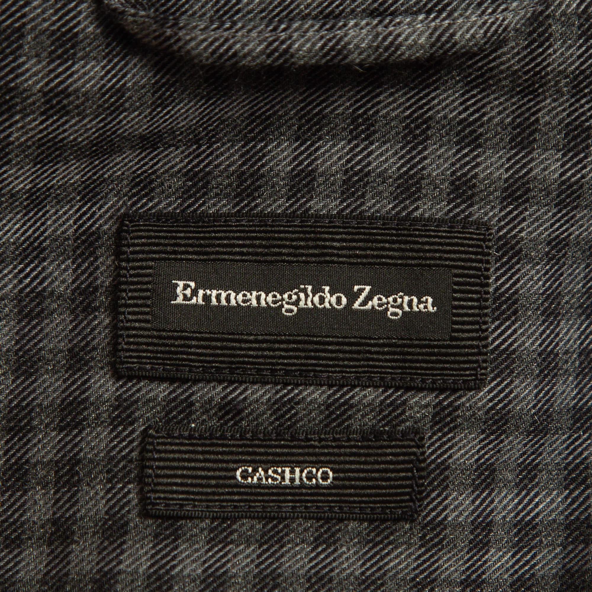 Men's Ermenegildo Zegna Grey Checked Cotton Blend Button Front Shirt XXL For Sale