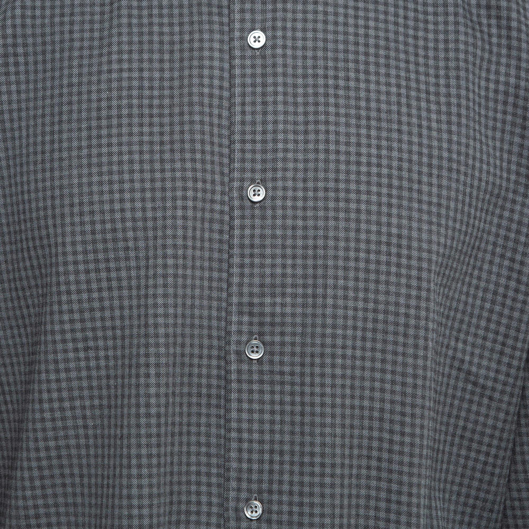Ermenegildo Zegna Grey Checked Cotton Blend Button Front Shirt XXL For Sale 1