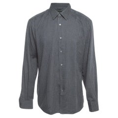 Ermenegildo Zegna Grey Checked Cotton Blend Button Front Shirt XXL