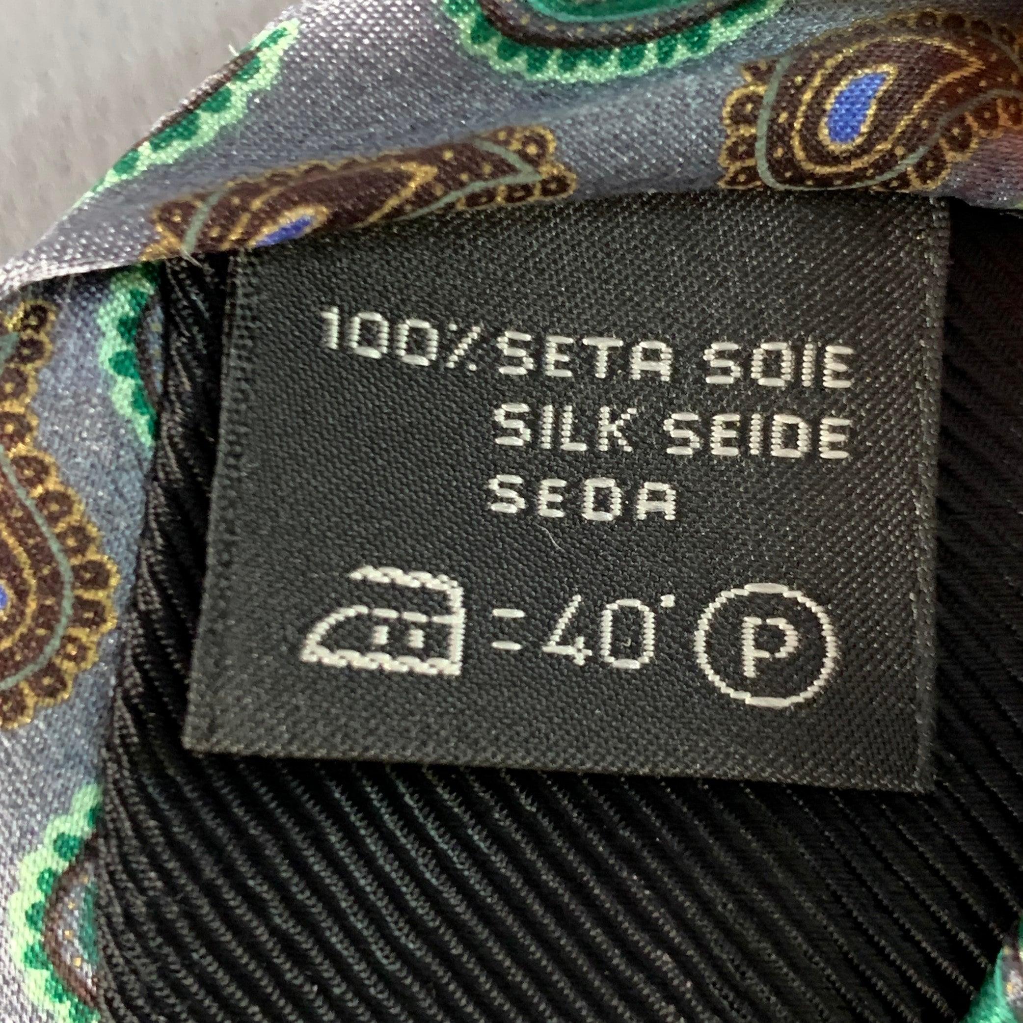 Cravate en soie Greenegildo Zegna Grey Green Paisley en vente 1