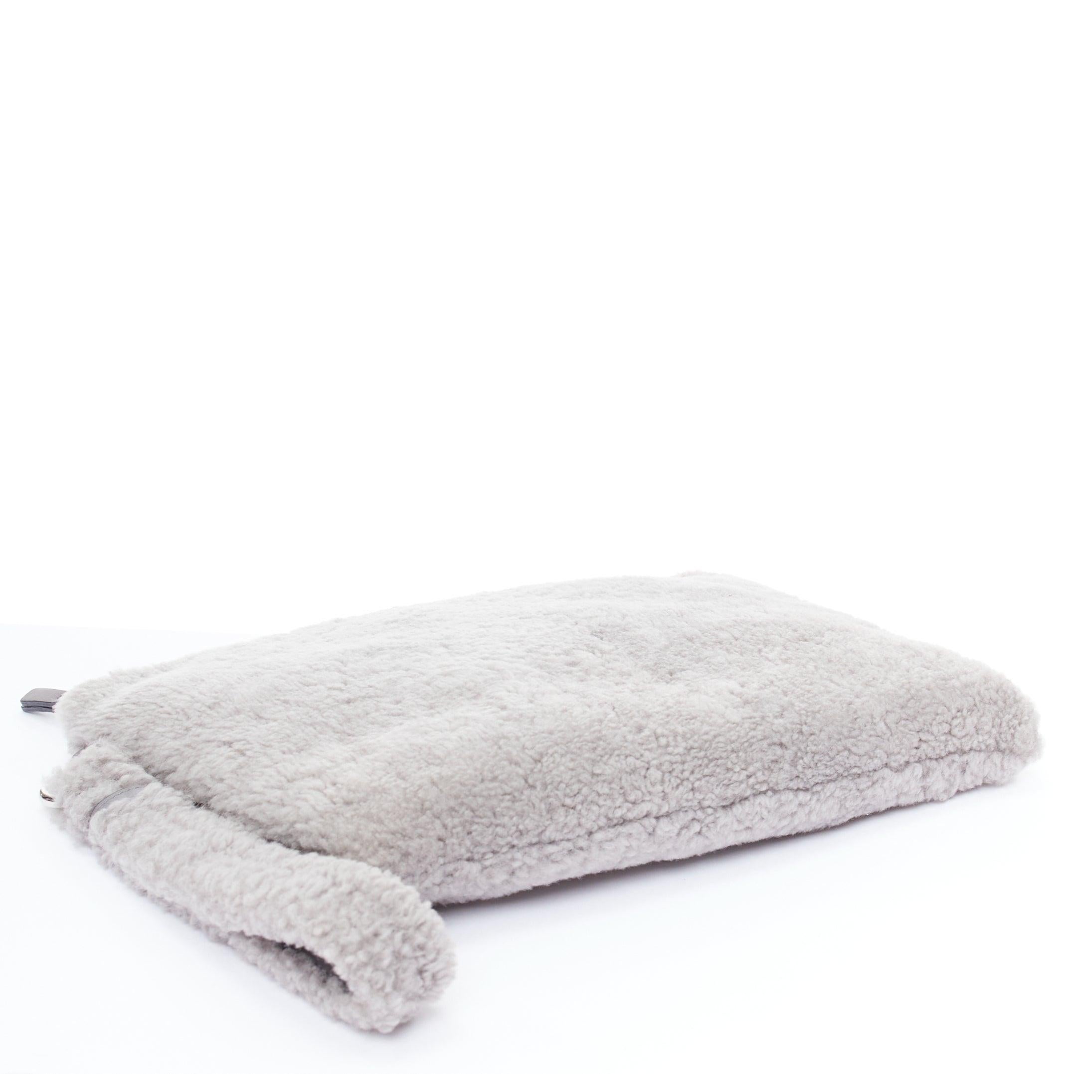 Men's ERMENEGILDO ZEGNA grey lambskin shearling wrist strap zip clutch bag For Sale
