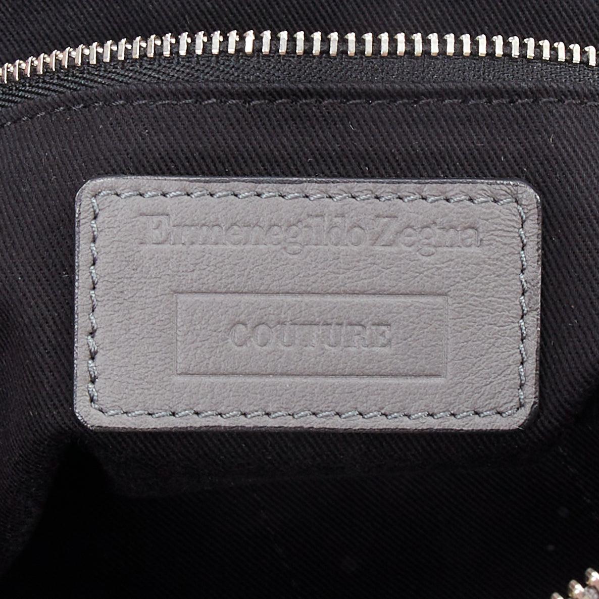 ERMENEGILDO ZEGNA grey lambskin shearling wrist strap zip clutch bag For Sale 4