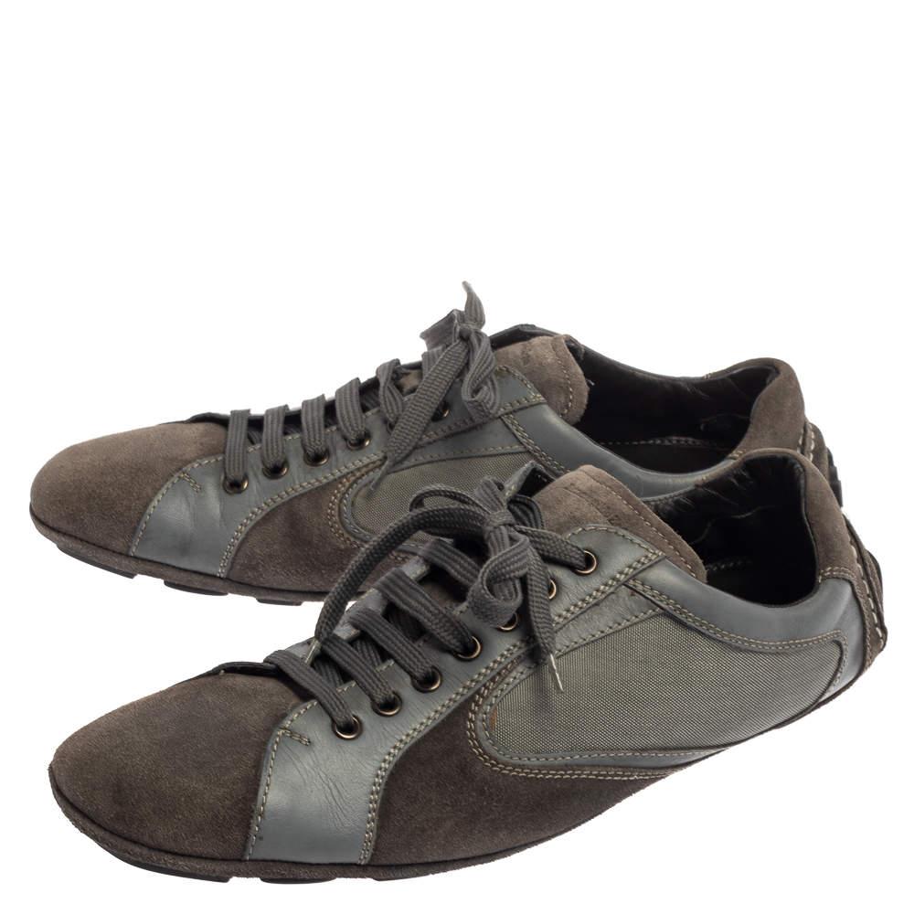 Ermenegildo Zegna Grey Leather And Suede Low Top Sneakers Size 44 In Fair Condition In Dubai, Al Qouz 2