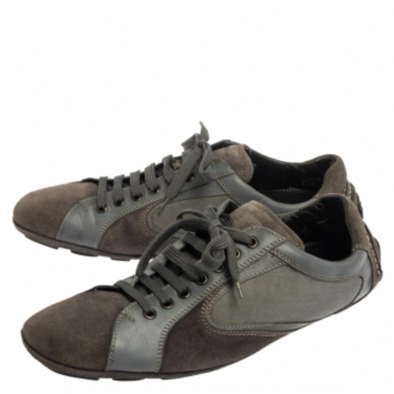 Ermenegildo Zegna Grey Leather And Suede Low Top Sneakers Size 44 For Sale 1