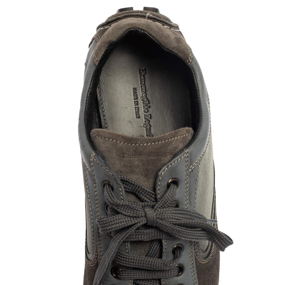 Ermenegildo Zegna Grey Leather And Suede Low Top Sneakers Size 44 2