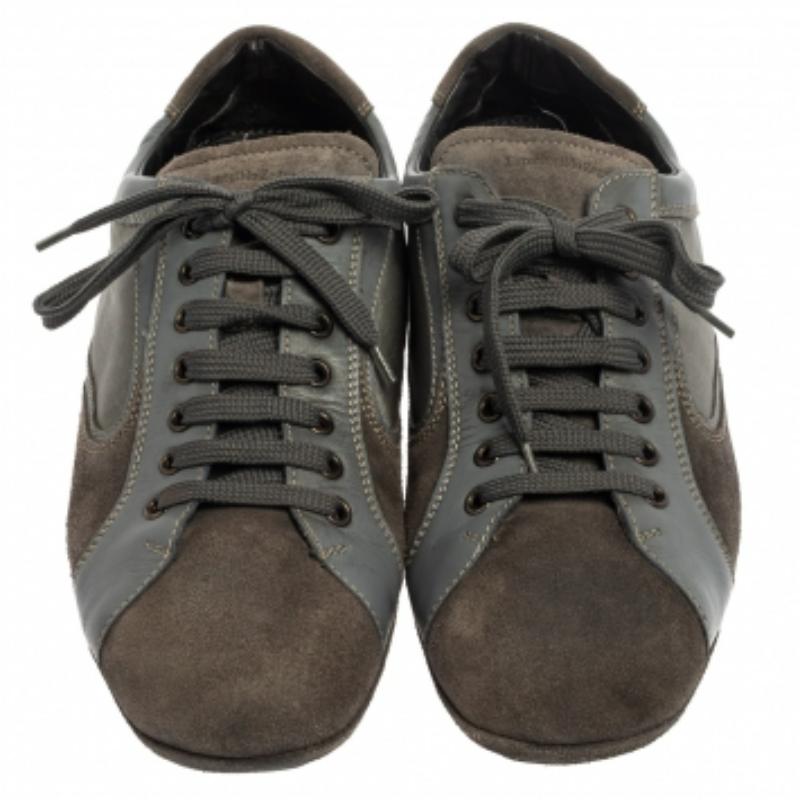Ermenegildo Zegna Grey Leather And Suede Low Top Sneakers Size 44 For Sale 2