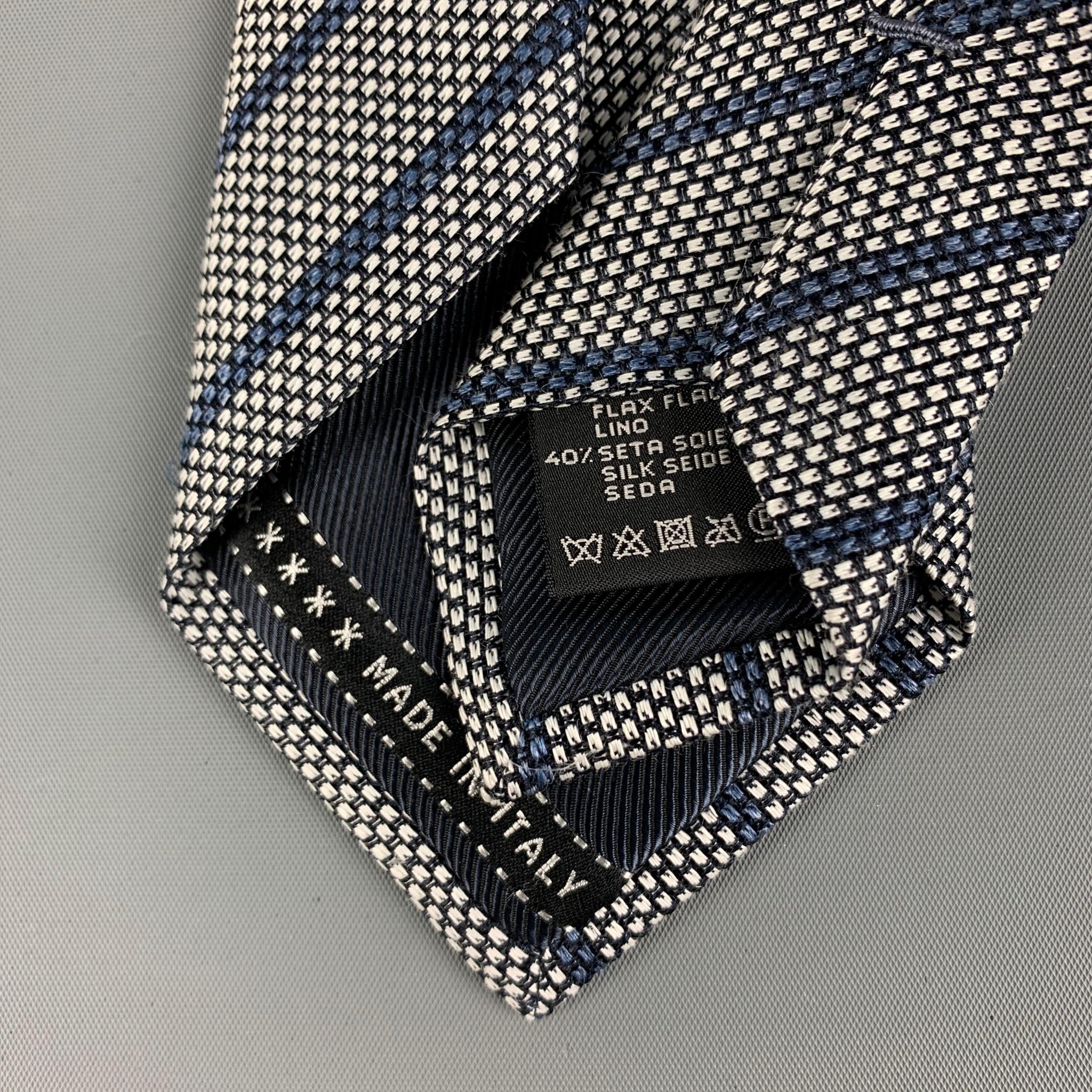 ERMENEGILDO ZEGNA Grey Navy Stripe Silk Tie In Excellent Condition In San Francisco, CA
