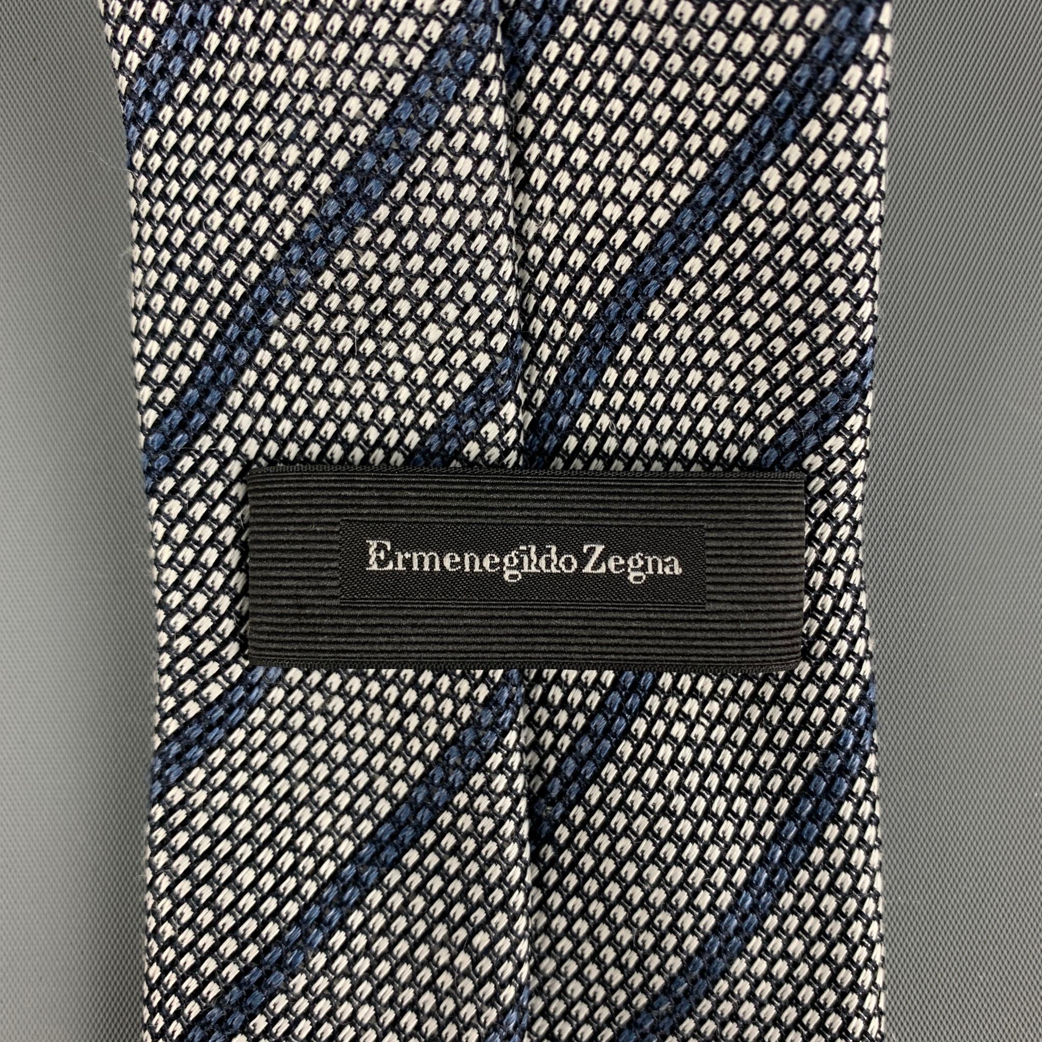 Men's ERMENEGILDO ZEGNA Grey Navy Stripe Silk Tie