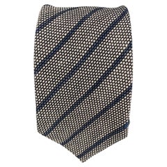 ERMENEGILDO ZEGNA Grey Navy Stripe Silk Tie