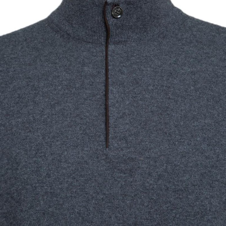 Ermenegildo Zegna Grey Premium Cashmere Zip Detail Ribbed Trim Sweater ...