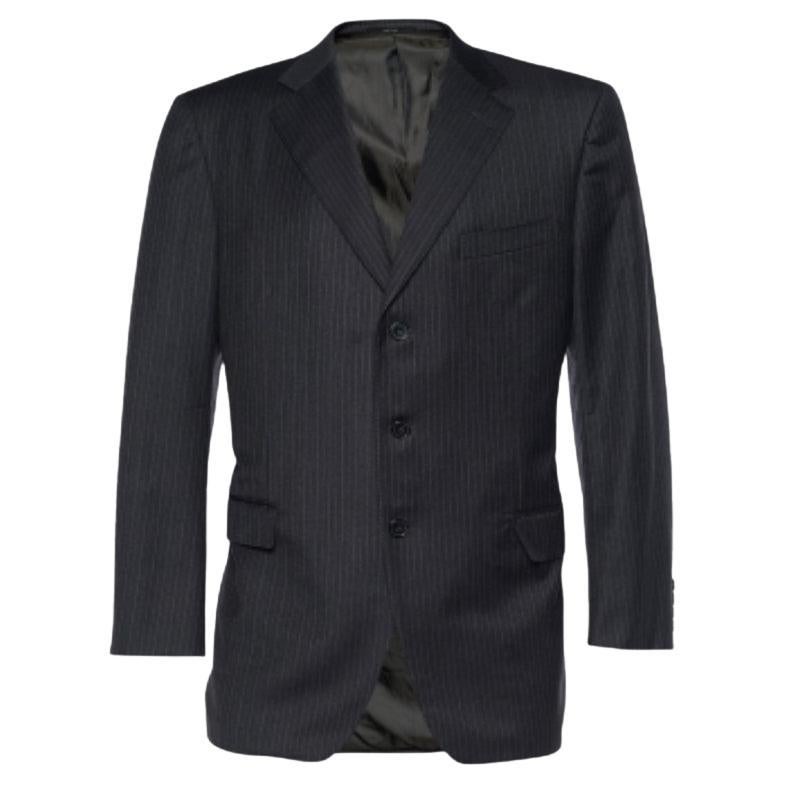 Blazer monopetto in lana a righe grigio Ermenegildo Zegna XL in vendita