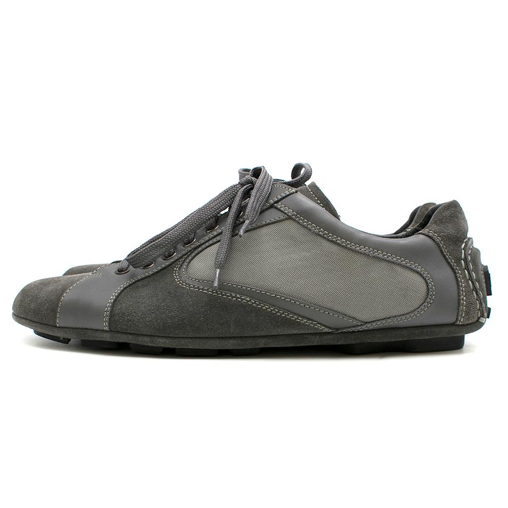 Ermenegildo Zegna Grey Suede, Leather & Mesh Sneakers Size 8 In Excellent Condition In London, GB