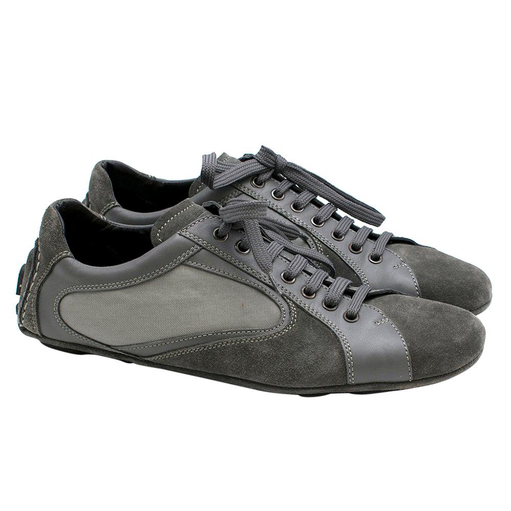 Ermenegildo Zegna Grey Suede, Leather & Mesh Sneakers Size 8