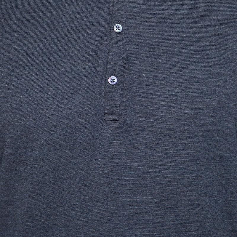 Ermenegildo Zegna Grey Wool and Silk Knit Long Sleeve Polo T-Shirt M 1