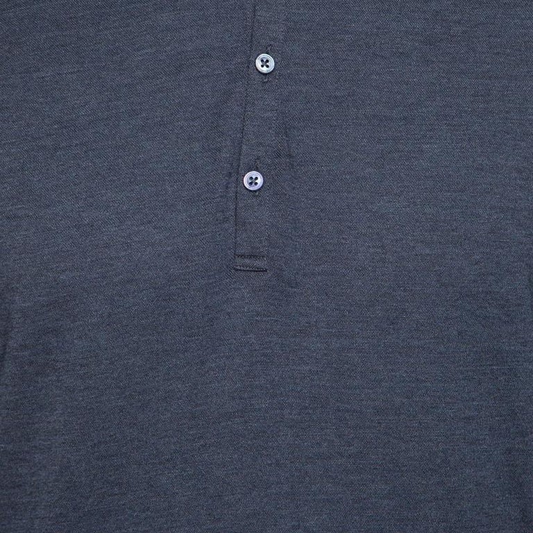 Ermenegildo Zegna Grey Wool and Silk Knit Long Sleeve Polo T-Shirt M ...