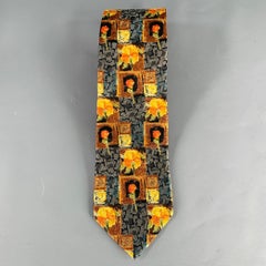 ERMENEGILDO ZEGNA Grey Yellow Abstract Floral Silk Tie