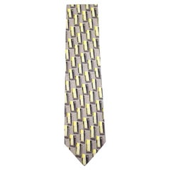 Used Ermenegildo Zegna Grey Yellow White Printed Silk Tie Eztty21