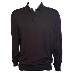 Ermenegildo Zegna High Performance Wool Long-Sleeve Polo Shirt IT 56 Dark Navy