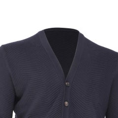 Ermenegildo Zegna Knitted Buttoned Cardigan in Navy Blue Wool