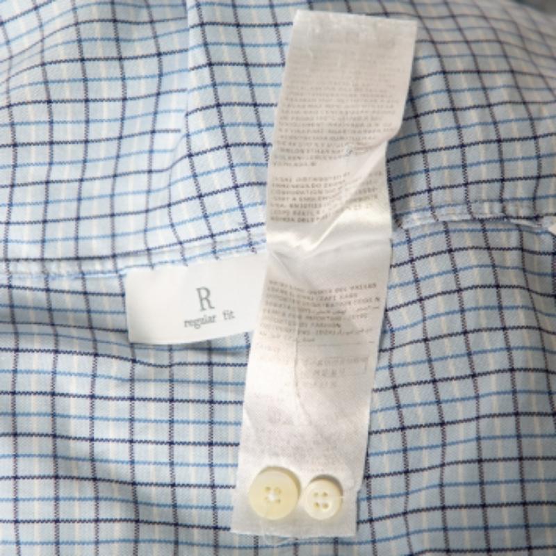 Ermenegildo Zegna Camisa Azul Claro A Cuadros De Algodón Con Botones Delantera Regular Fit M 5