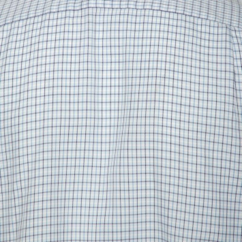 De los hombres Ermenegildo Zegna Camisa Azul Claro A Cuadros De Algodón Con Botones Delantera Regular Fit M